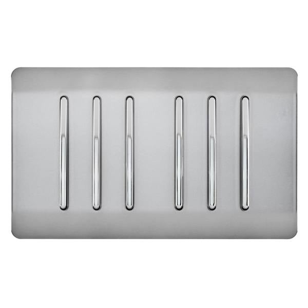 Trendi Switch 6 Gang 1 or 2 Way Light Switch in Brushed Steel