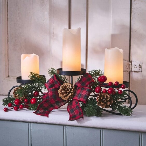 Scotts of Stow Evergreen and Berry Triple Candle Centrepiece