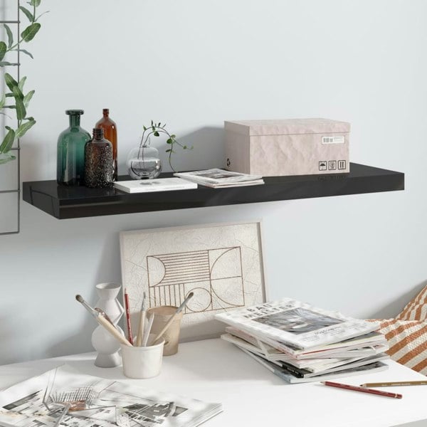 Berkfield Floating Wall Shelf High Gloss Black 80x23.5x3.8 cm MDF