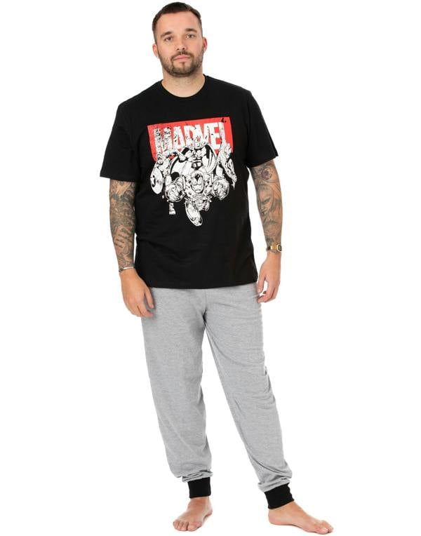 Marvel Mens Black Short Sleeve Long Leg Pyjama Set