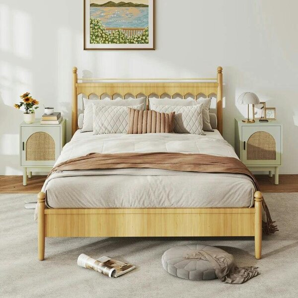 2-Piece Rattan Bedside Table for Bedroom - Light Green