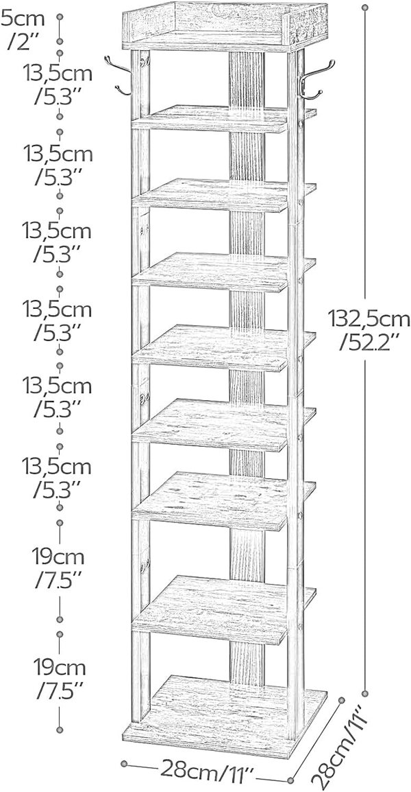 Rafaelo Mobilia 9 Tier Shoe Rack Narrow Brown