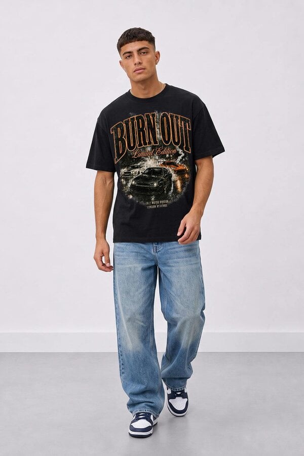 London Attitude Burn Out Limited Edition Oversized Heavyweight Graphic T-Shirt