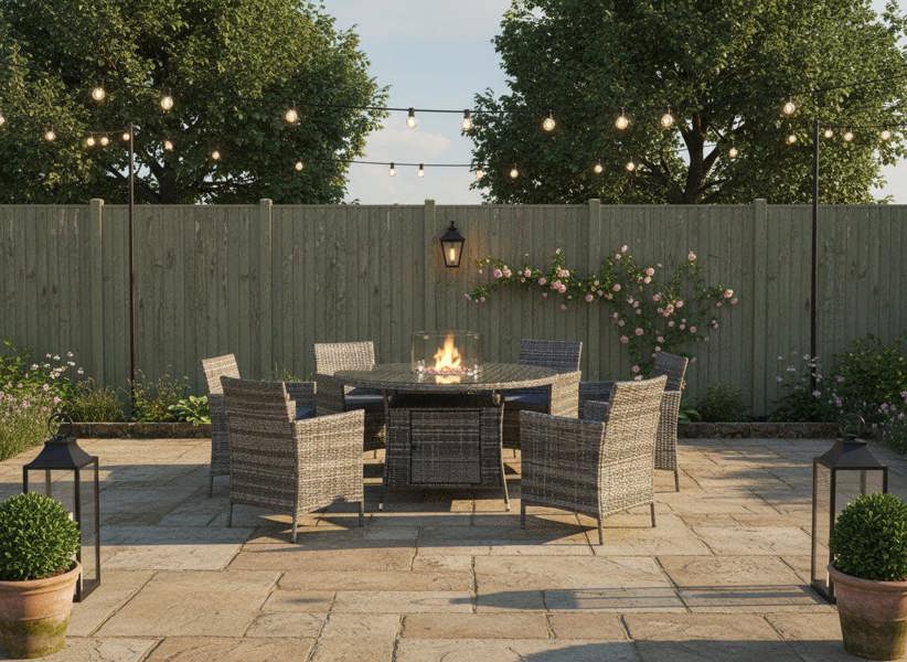 Amazon Rattan Fire Pit Dining Set - Round Table with 6 Chairs