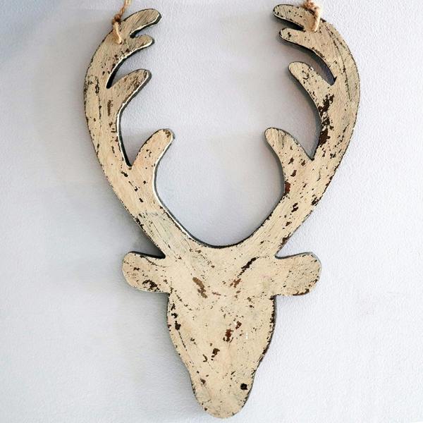 26cm Cream Wooden Hanging Deer Head Christmas Wall Decoration for Home, Office and Seasonal Displays image 1