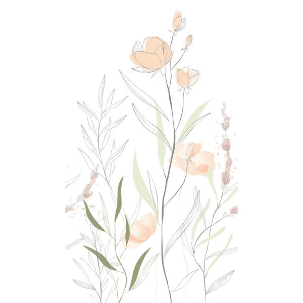 Grandeco Zinnia Floral Sketch 3 panel repeatable Mural 1.59 x 2.8m, Pastel