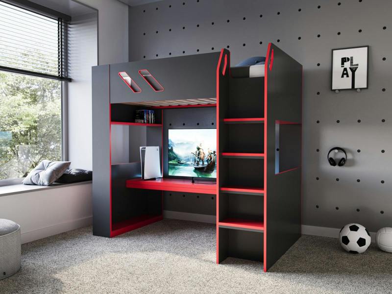 Orbit Gaming High Sleeper with Adjustable Height Desk Black & Red