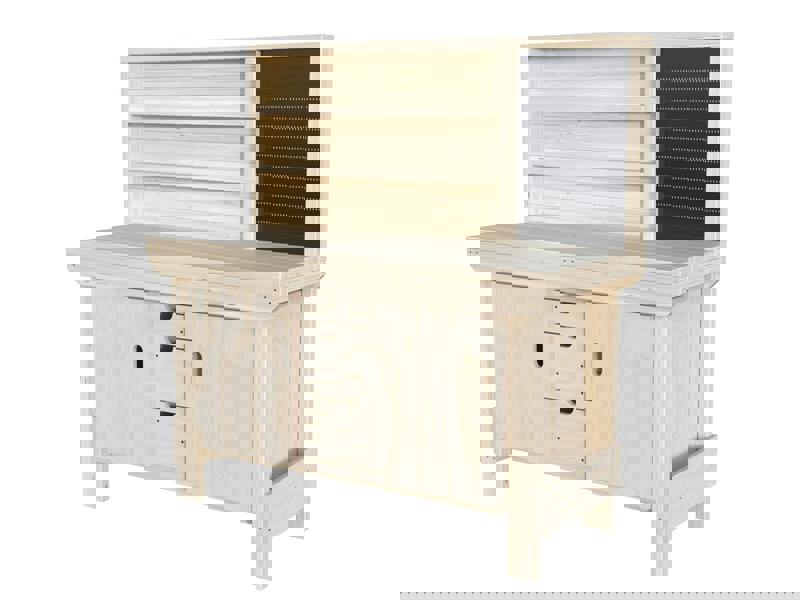 Acorn Heavy-Duty Cupboard Workbench (V.5) – Sturdy Wooden Workbench with Two Cupboards, One on Each side, Multiple Large Drawers, and Optional Back Panel or Pegboard, Ideal for Garages, Workshops, and Sheds