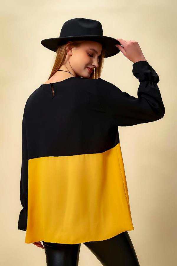 Hoxton Gal Colour Block Blouse in Black and Yellow