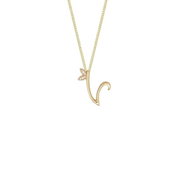 Say It With Winged Diamond Initial Necklace - Yellow Gold