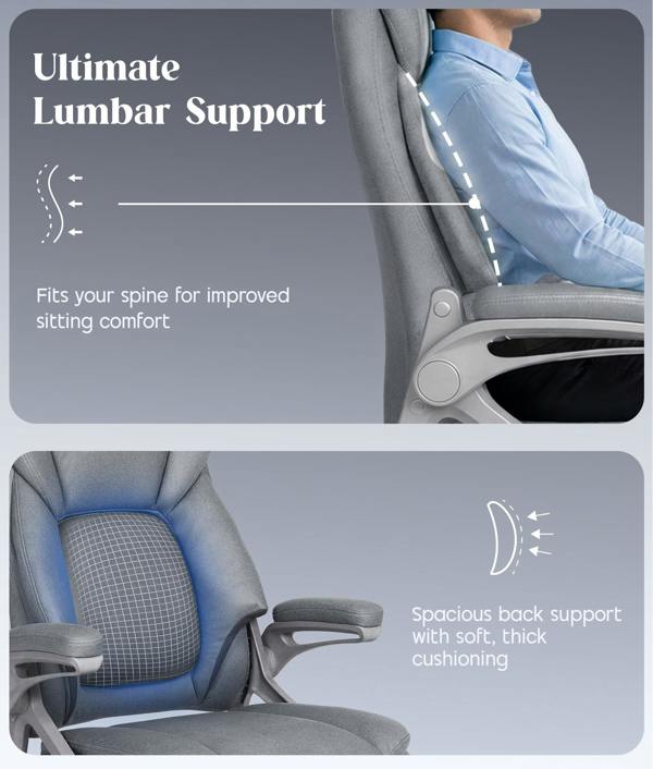 ADOV Executive Office Chair with Padded Flip-up Armrests, High Back Ergonomic Desk Chair with Lumbar Support