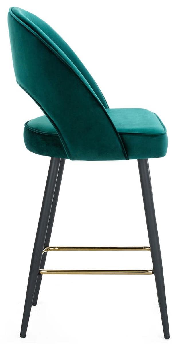 Lamboro Chelsea Velvet Kitchen Stool, Sage Green, Gold Footrest & Black Legs