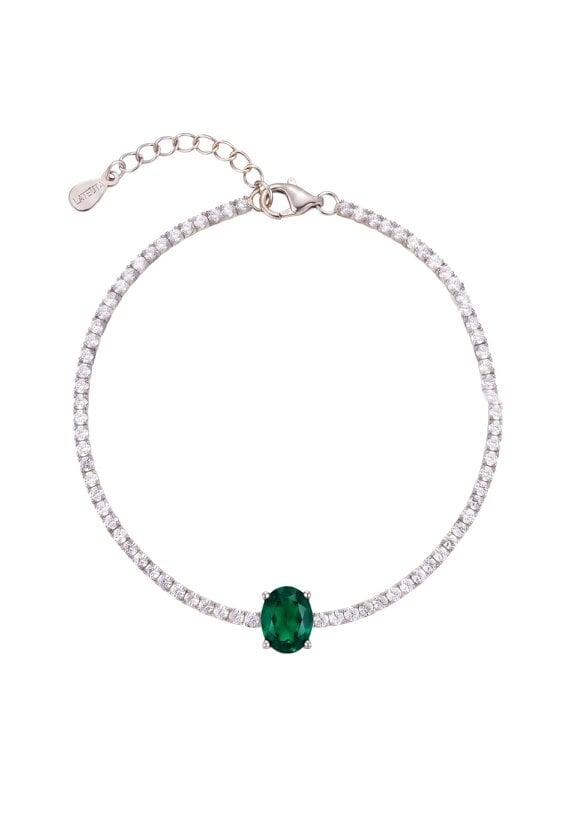 Latelita Garbo Oval Gemstone Tennis Bracelet Emerald Silver
