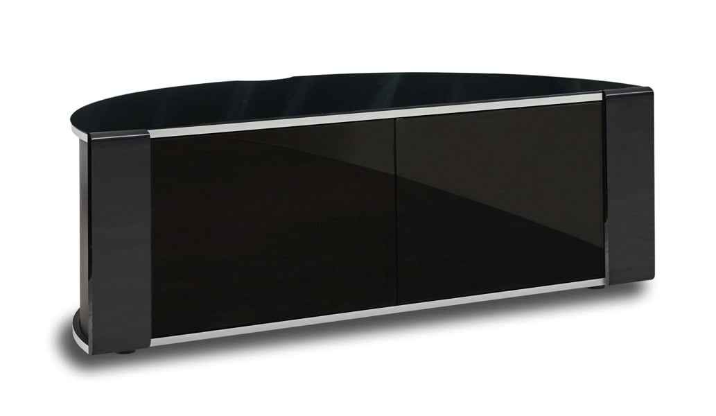 MDA Designs Sirius 1200 Remote Friendly Beam Thru Glass Door Gloss Black with Black Front Profiles up to 55" LCD/Plasma/LED Cabinet TV Stand