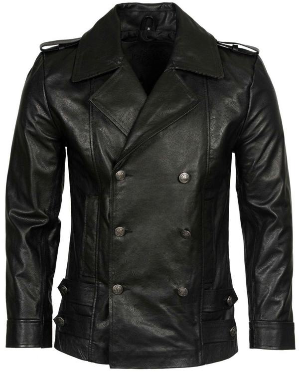 Infinity Leather Mens Cowhide Leather Peacoat-Leiden