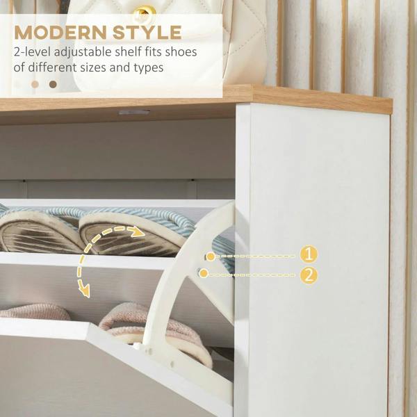 White shoe cabinet interior with two-level adjustable shelf for shoes