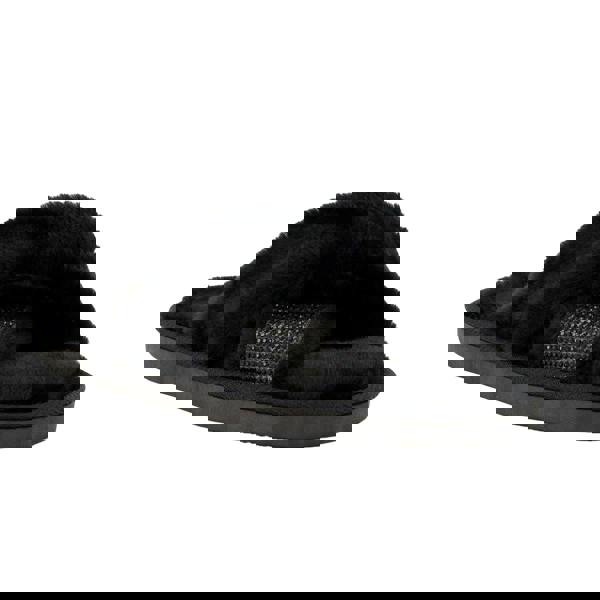 Dune London Womens/Ladies Winta Diamante Faux Fur Cross Strap Slippers - Black - 