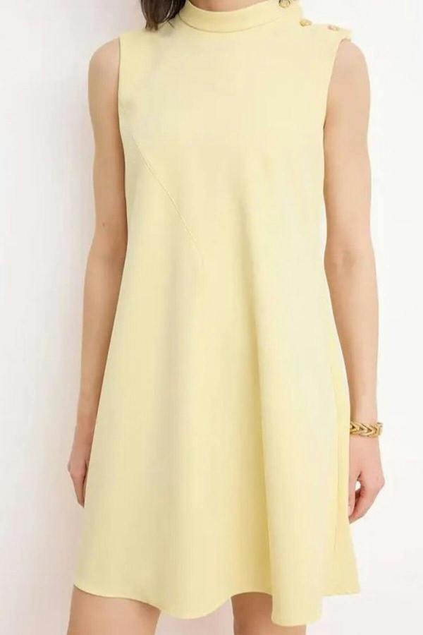 WOVCOR Solid Button Detail Mini Woven Dress