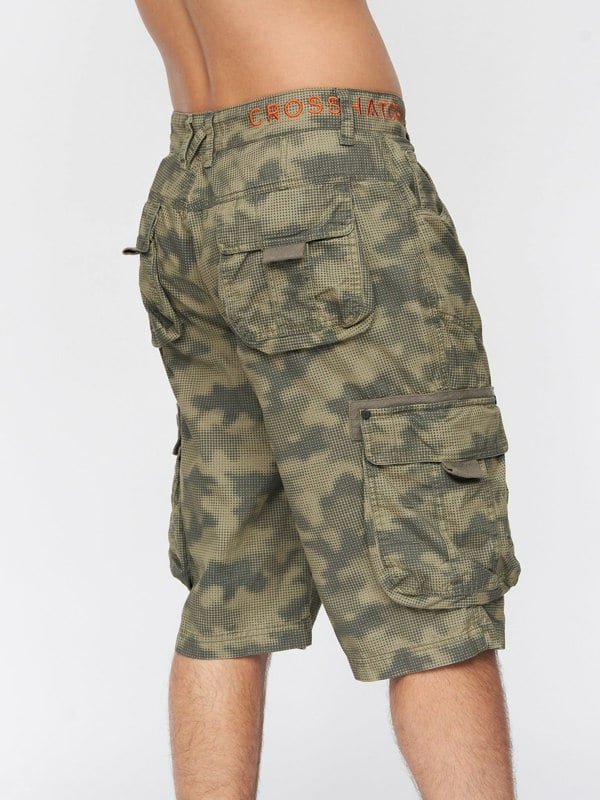 Crosshatch Hanwhere Combat Shorts Dark Green Camo