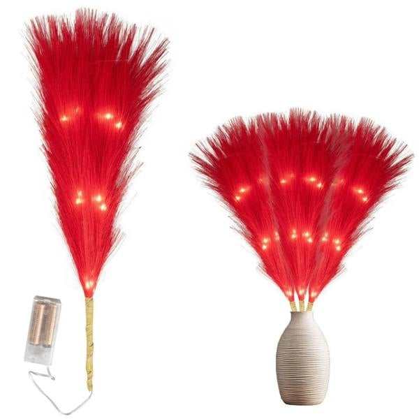 45cm Red Prelit Pampas Grass with Warm White LEDs Battery Operated Christmas Decoration image 1