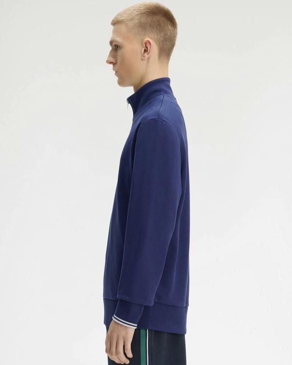 Fred Perry Mens Half Zip Sweatshirt - French Navy/Dusky Blue/Dusky Blue 93B | CHO | Designer Mens Sweatshirts
