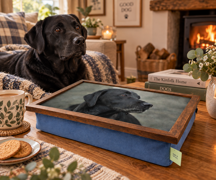 Made in the Mill "Paws for Tea" Collection - Black Labrador Lap Tray with Bean Bag Base