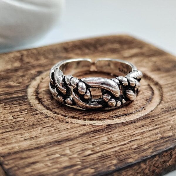 The Colourful Aura Silver Chain Thick Band Adjustable Open Stacking Ring