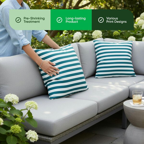 Gardenwize Pair of Outdoor Scatter Cushions - Teal Stripe Design