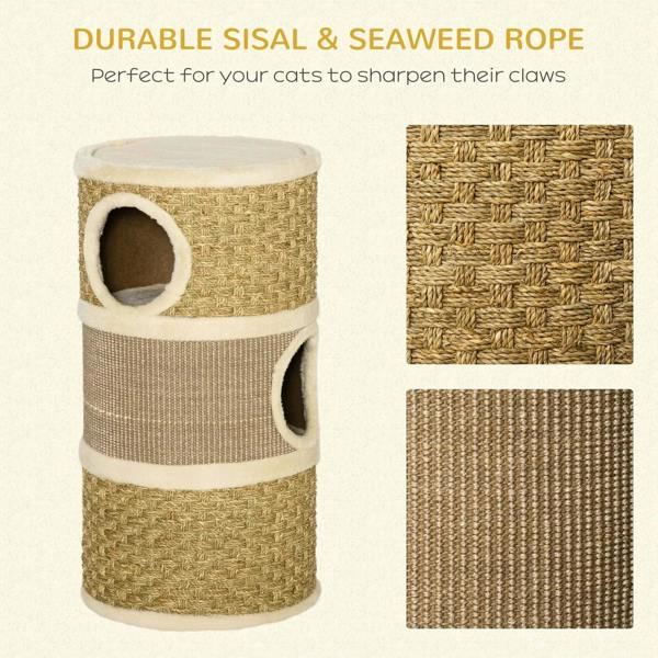 Sisal rope cat scratching barrel tower with two circular doorways
