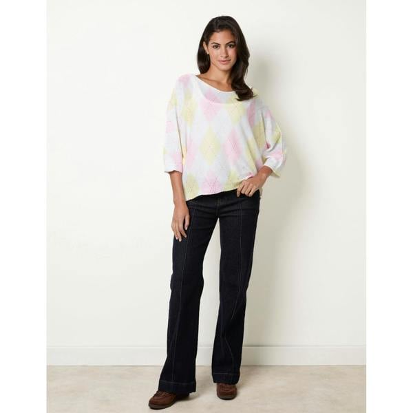 Blue Vanilla Diamond Print Fine Gauge Batwing Jumper