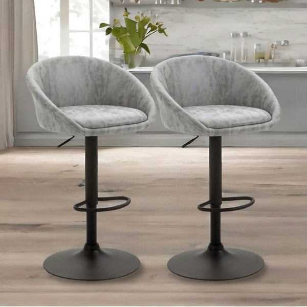 Rafaelo Mobilia 2PC Height Adjustable 360 Swivel Bar Stools Set With Backrest Light Grey