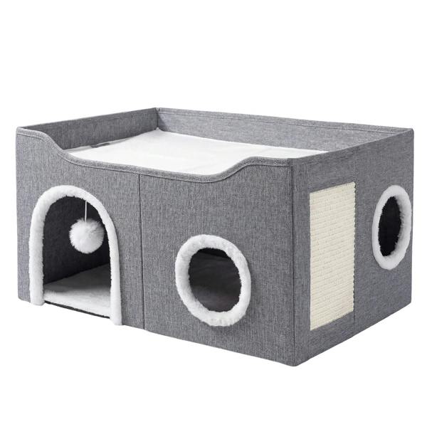 Skylos Cat House 2-Layer Large Soft Cave Cube Fluffy Ball Grey Scratching Board