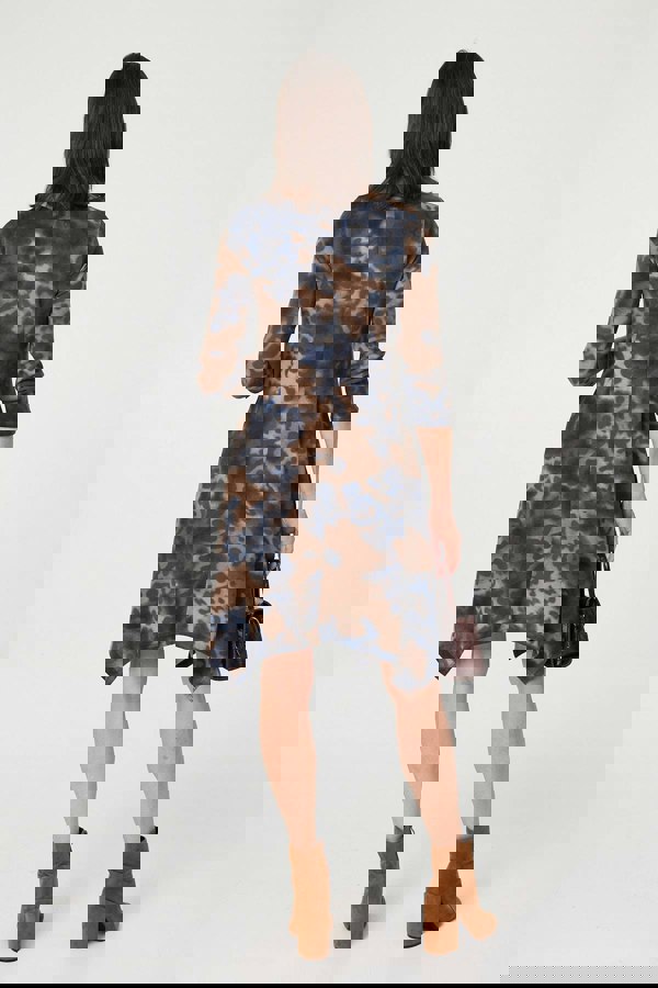 Blue | Animal Print Hanky Hem Knee Length Dress
