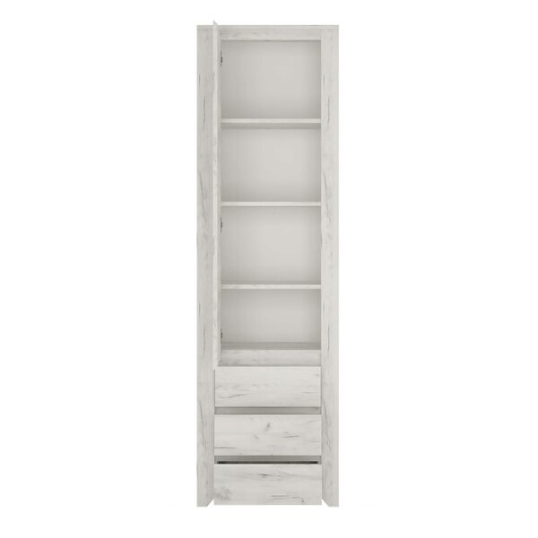 Wyld Haus Norwich Tall Narrow Aged Effect Soft Grey Wood Veneer Cupboard 1 Door 3 Drawer