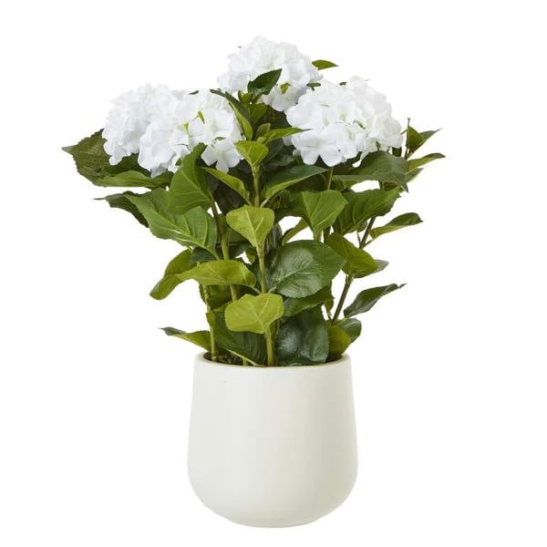 Wyld Haus Artificial Plant Medium White Hydrangea Plant In White Ceramic Pot