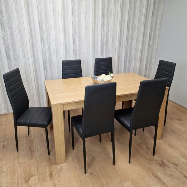 Kosy Koala Dining Set of 6 Dining Table and 6 Black Faux Leather Chairs Dining Room Furniture