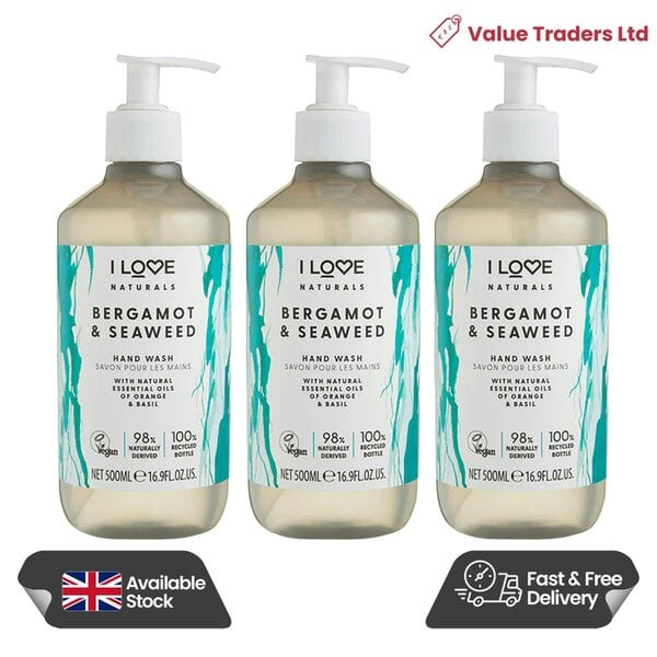 I LOVE Naturals Bergamot & Seaweed Hand Wash, 3 x 500ml