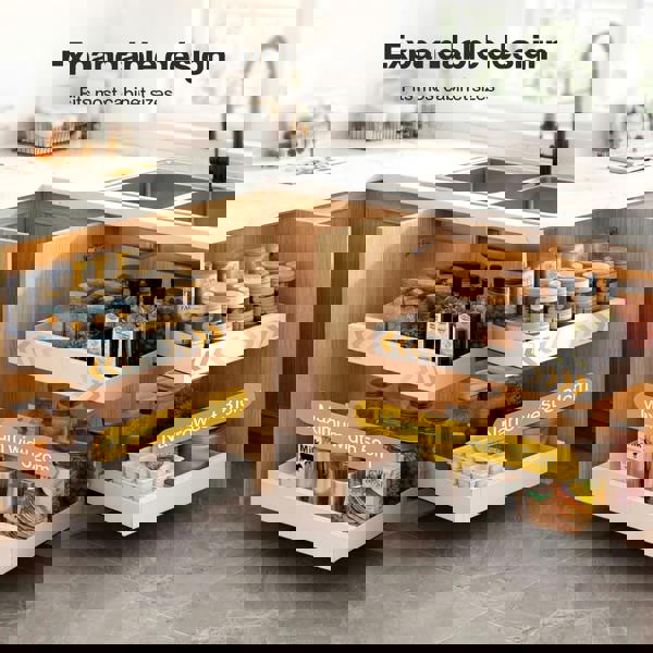 TOQUE Pull Out Cabinet Organizer Adhesive 2 Pcs Expandable White Storage Drawers