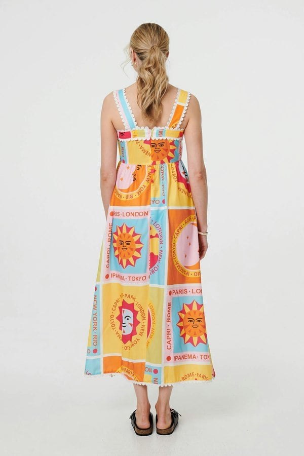 Orange | Patchwork Print Sleeveless Maxi Dress
