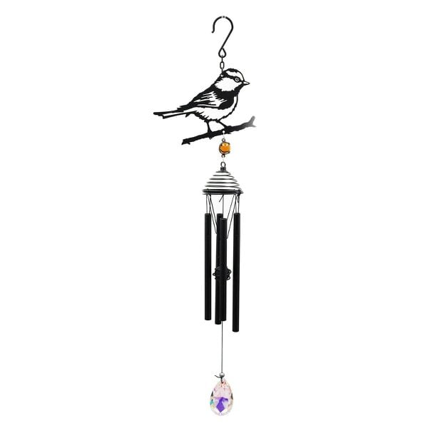 EDH Door Hardware Silhouette Blue Tit Wind Chime – Black, 58cm x 14cm x 6cm | Elegant Hanging Bird Chime for Garden, Patio & Home |  Outdoor Décor