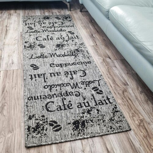 Non-Slip Grey Kitchen Rug Coffee Pattern Flat Weave Sisal Look Area Mat and Runner