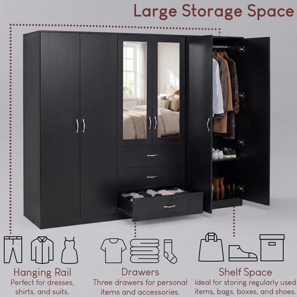 Vida Designs Riano 6 Door 3 Drawer Mirrored Wardrobe