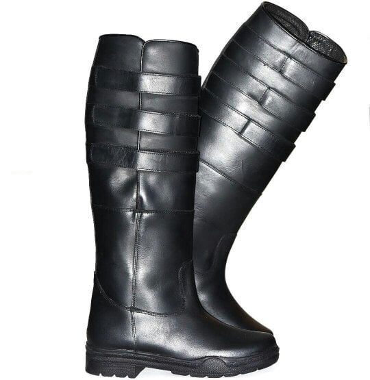eQuitack Unisex Leather Long Yard & Stable Country Horse Riding Boots With Adjustable Straps Black