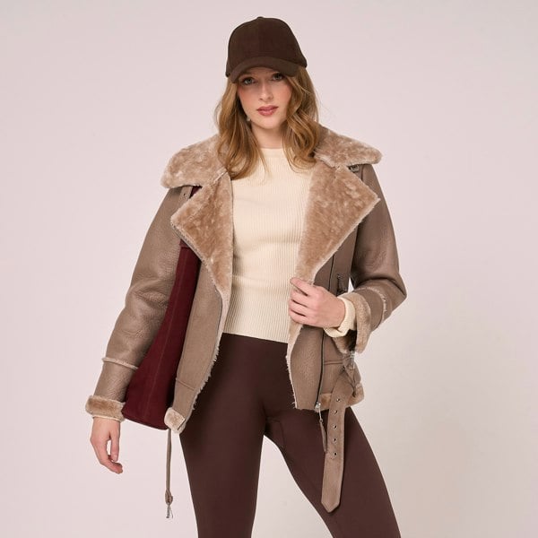 Barneys Originals Women's Cosy Faux Aviator Jacket