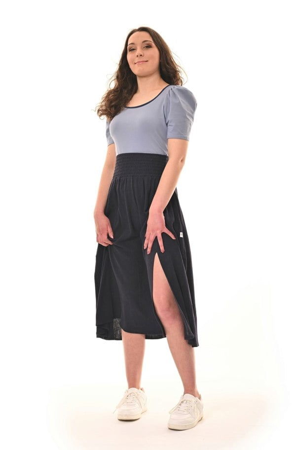 Frock Tales Sicily Midaxi Skirt With Split in Navy