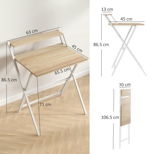 Wyld Haus Veeldi 70cm Small Wooden Natural Folding Desk With Raised Monitor Shelf