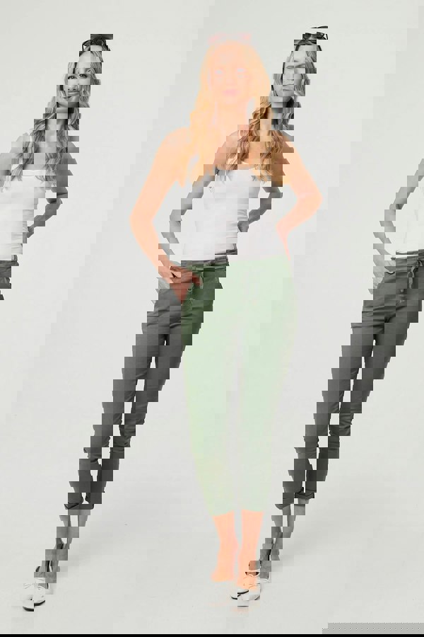Khaki | Tie Waist Slim Cropped Trousers
