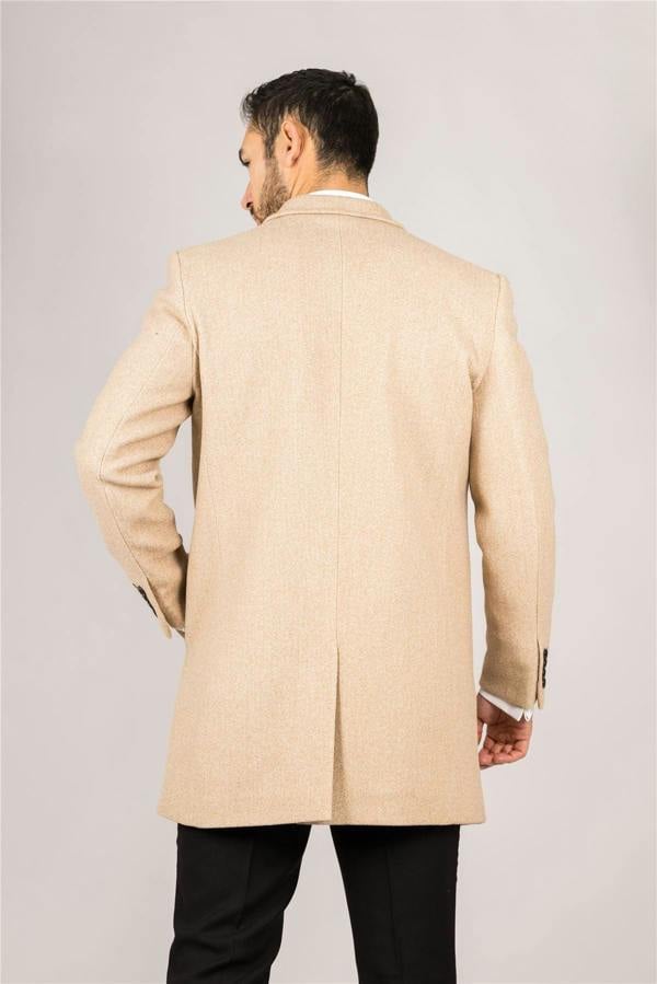 Infinity Leather Men's Wool Blend Classic Collar Beige Overcoat