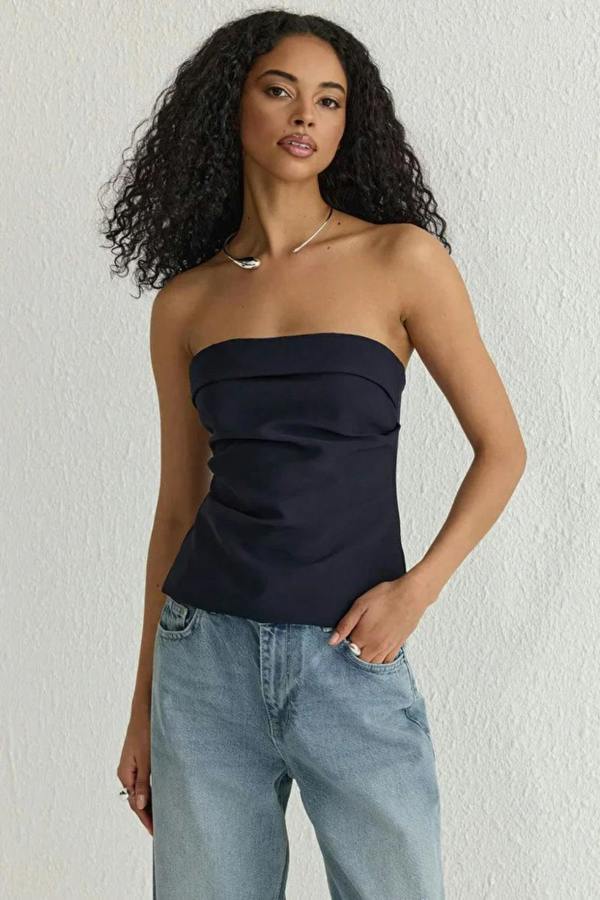 Hoxton Gal Strapless Fitted Draped Woven Blouse