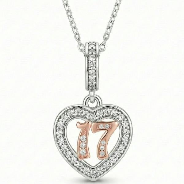 Parus Home 17th Birthday Necklace Sterling Silver Heart Pendant